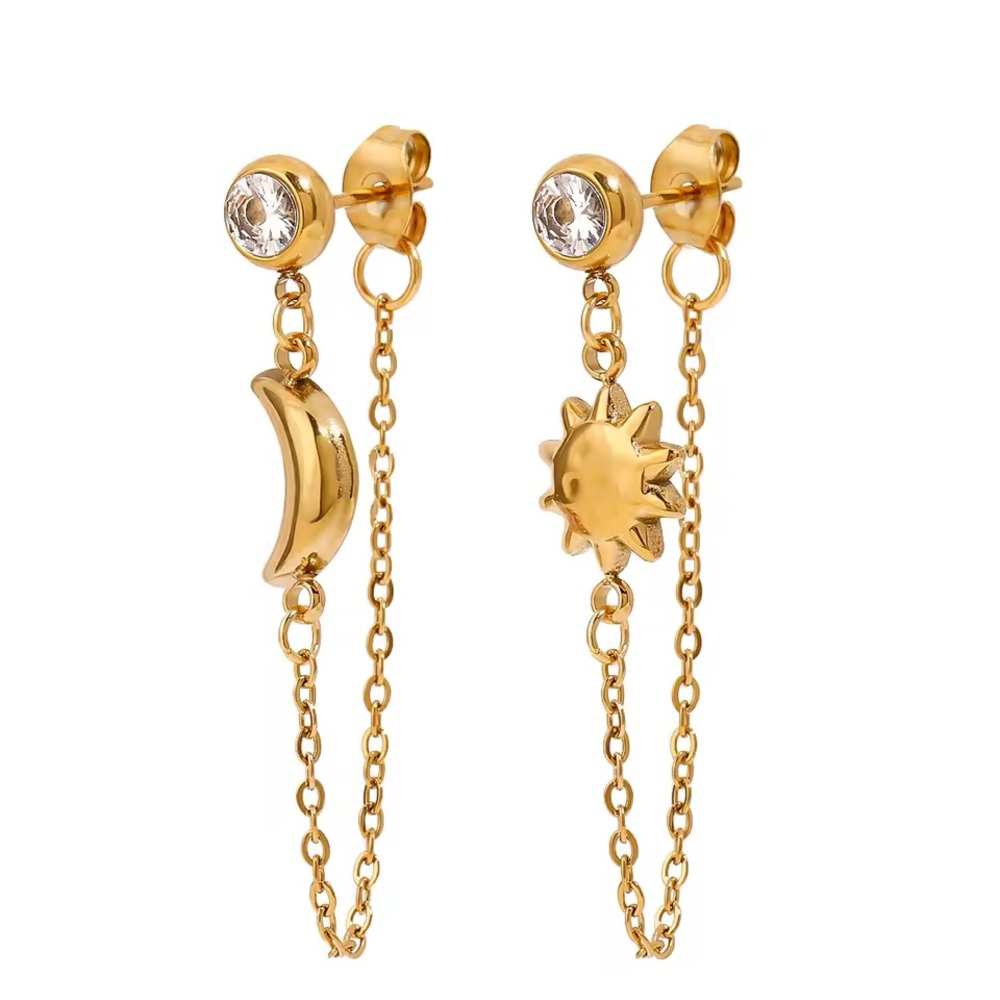 Boho‎ Celestial Sun & Moon Mismatching Drop Earrings Waterproof Hypoallergenic - Picture 2 of 6